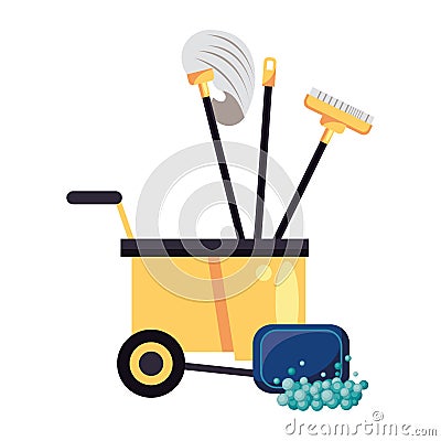 Housekepping cart with tools cleaning and soap bar Vector Illustration