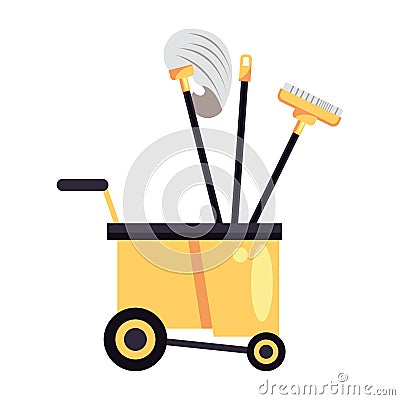 Housekepping cart with tools cleaning Vector Illustration