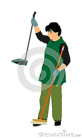 Housemaid cleaner vector illustration Isolated over white background. Floor care and cleaning services with washing mop in sterile Cartoon Illustration