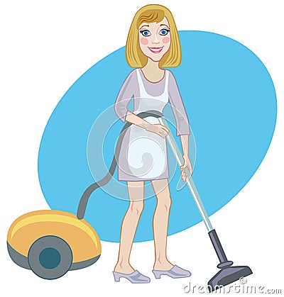 Housemaid with a vacuum cleaner Vector Illustration