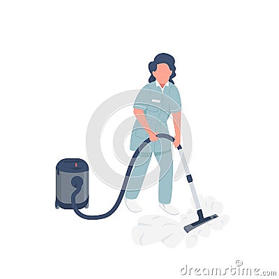 Housemaid with vacuum cleaner flat color vector faceless character Vector Illustration