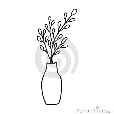 Houseplant in the pot in doodle style. Hand drawn potted plant for home. Hand drawn simple black outline vector Vector Illustration