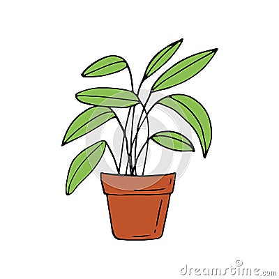 houseplant in a pot icon hand drawn. vector, minimalism, scandinavian, doodle, cartoon. sticker, spathiphyllum, plant Vector Illustration