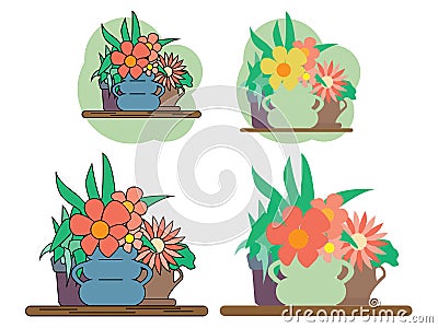 Houseplant set design flat concept. Plant pot isolated, indoor plants, flower and green nature, leaf and pot set Vector Illustration