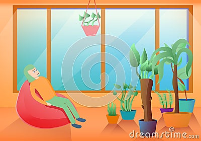 Houseplants concept banner, cartoon style Vector Illustration