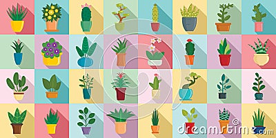 Houseplants icons set, flat style Vector Illustration