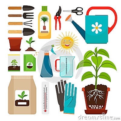 Houseplants and indoor gardening icons Vector Illustration