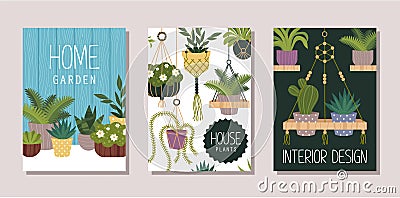 Houseplants shop flat banner vector templates set Vector Illustration