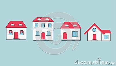 vector houses with red roof Vector Illustration