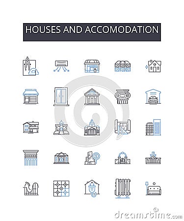 Houses and accomodation line icons collection. Documentation, Records, Forms, Contracts, Agreements, Reports, Papers Vector Illustration