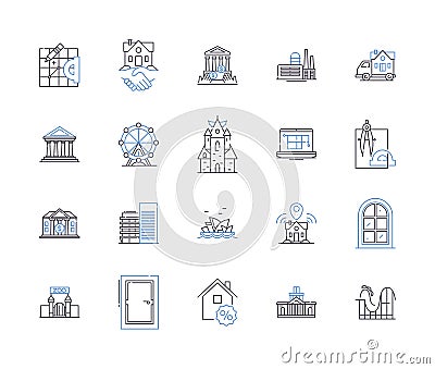 Houses and accomodation outline icons collection. Home, Accommodation, Residence, Abode, Lodging, Domicile, Dwelling Vector Illustration