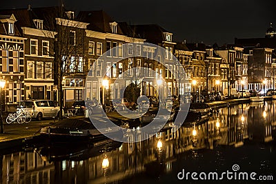 Houses Along Canal in Leiden Editorial Stock Photo