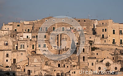Houses built into the rock in the cave city of Matera, Sassi di Matera, Basilicata Italy. Stock Photo