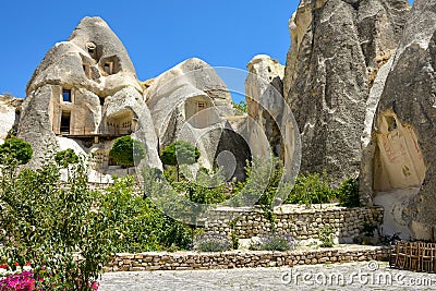 Houses built on the typical rocks of the Cappadocia Stock Photo