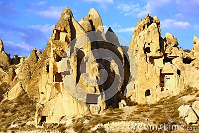 Houses carved in stone, Cappadocia Stock Photo