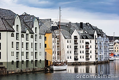 Houses in center of Alesund city, Norway Stock Photo