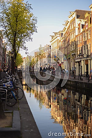 Houses on a channel side during sunset Editorial Stock Photo