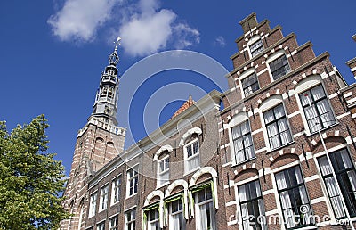 Houses and Church in Leiden, Holland Stock Photo
