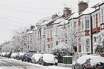 Houses covered in snow in London Editorial Stock Photo