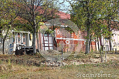 Houses in a Czech village in Romania Editorial Stock Photo