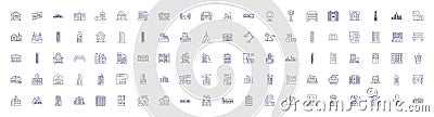 Houses and design line icons signs set. Design collection of Architecture, Structures, Interiors, Planning, Estates Vector Illustration