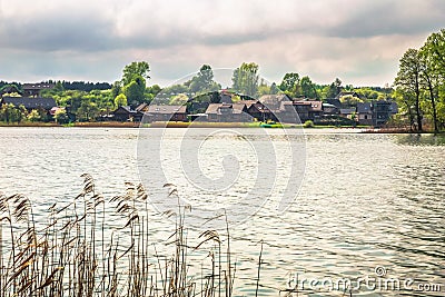 Houses on embankment of lake Stock Photo