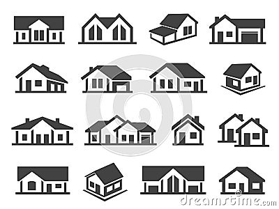 Houses exterior black glyph vector icons set Vector Illustration