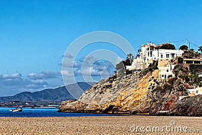 Houses on headland over the sea Stock Photo