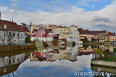 Houses in the historical part, town Jindrichuv Hradec, southern Bohemia Stock Photo