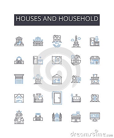 Houses and household line icons collection. Dwelling place, Home, Abode, Residence, Homestead, Domicile, Shelter vector Vector Illustration