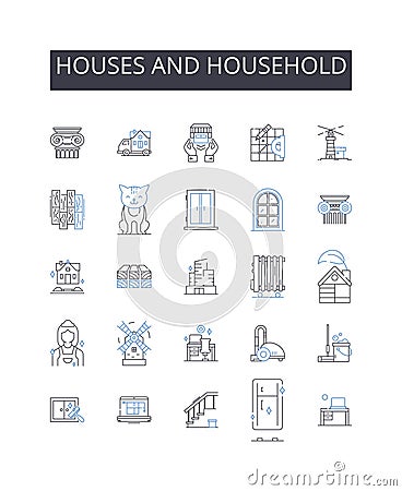 Houses and household line icons collection. Dwelling place, Home, Abode, Residence, Homestead, Domicile, Shelter vector Vector Illustration