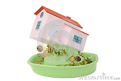 Houses on the juicer, into gold.3D illustration. Cartoon Illustration