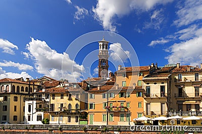 Houses and Lamberti Tower - Verona Italy Stock Photo