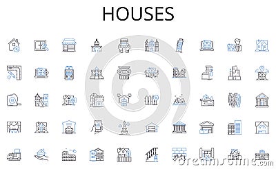 Houses line icons collection. Wellness, Energy, Vitality, Radiance, Healing, Strength, Agility vector and linear Vector Illustration