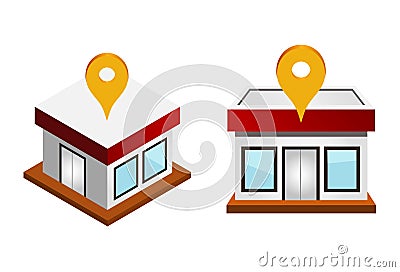 Houses with map pin Vector Illustration