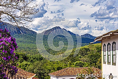 Houses, mountains and forest in the historic city of Tiradentes Stock Photo