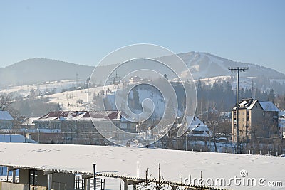 Houses in the mountains in winter Editorial Stock Photo