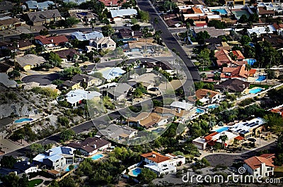 Houses from Overhead Aerial Neighborhood Development Stock Photo