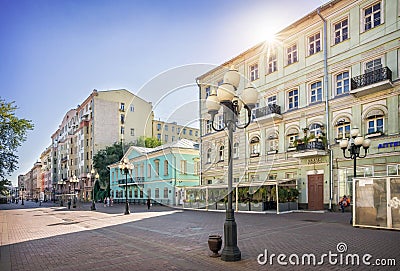 Houses of Pushkin and Andrei Bely on Arbat in Moscow Editorial Stock Photo