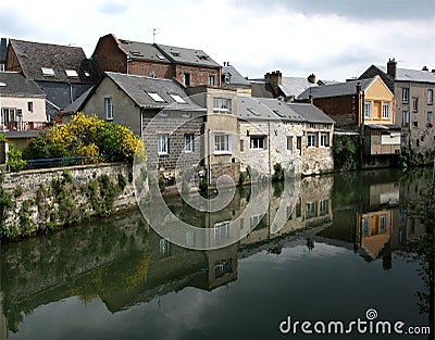 Houses reflected in the water, Stock Photo