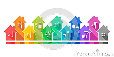 Houses and related work tools Vector Illustration