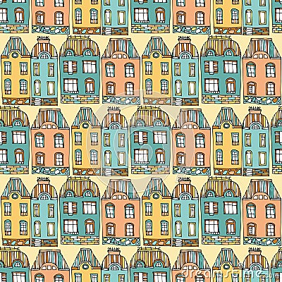 Houses seamless pattern Vector Illustration