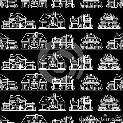 Houses Seamless Pattern vector line illustration. Vector Illustration
