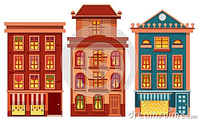 Houses of Town, City Estate and Buildings Set Vector Illustration