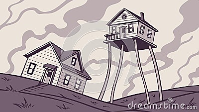 Houses on stilts illustration, unique architecture style vector design Generative AI Vector Illustration