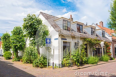 Houses at street corner in old town of Wijk bij Duurstede, Netherlands Editorial Stock Photo