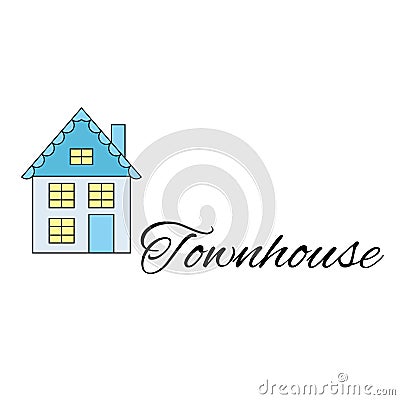 Houses on a street. Illustration of a city landscape with townhouse. Line style Vector Illustration