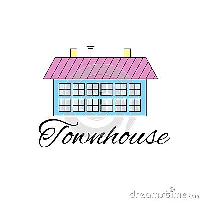 Houses on a street. Illustration of a city landscape with townhouse. Line style Vector Illustration