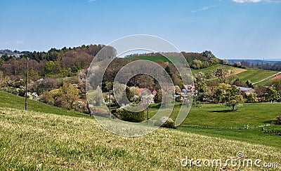 Houses surrounded by rolling hills in Rhineland Palatinate Stock Photo