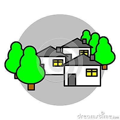 Houses, trees icon vector illustration Vector Illustration